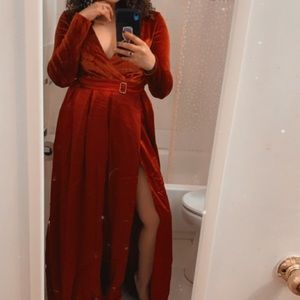 Beautiful red/orange dress with high slit. Never worn!
